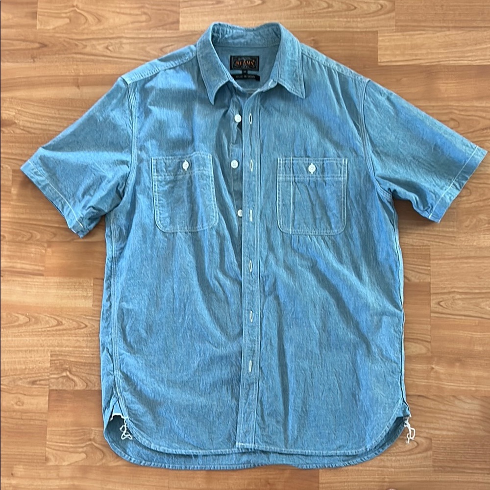 Beams plus selvedge chambray short sleeve work shirt
